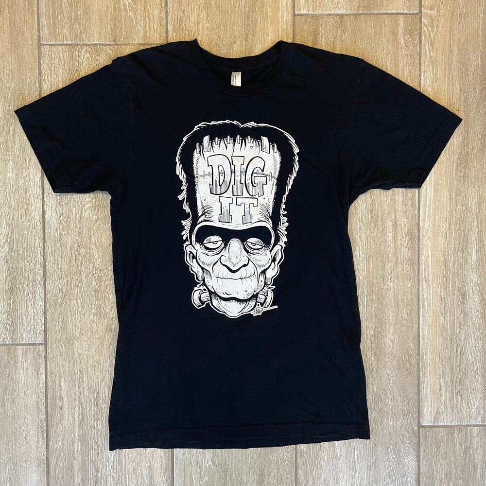 American Apparel Frankenstein T Shirt M Black Glow in the Dark Halloween Graphic
